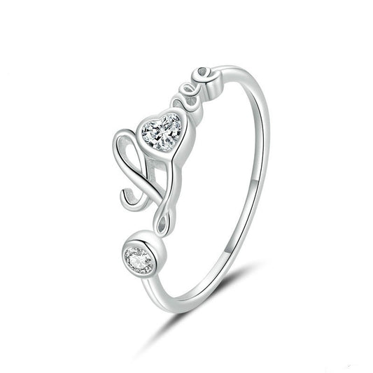 White Gold Plated Heart Shaped Zircon English Ring