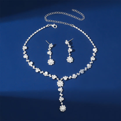 Korean Style Super Rhinestone Necklace Earrings