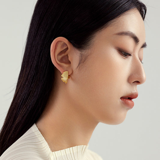 925 Sterling Silver Stud Earrings Earrings Female Plated 14k Gold Premium Sense Of Niche Design Ginkgo Biloba National Style Silver Jewellery